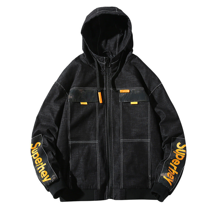 Autumn Hooded Casual Denim Jacket Men's Jacket Large Size Loose Men Denim Jacket