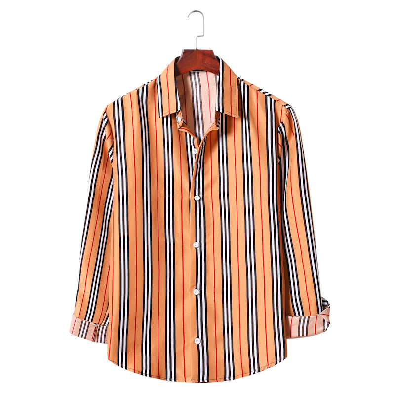 Men's Clothing Fashion Striped Long Sleeves Youth Business Casual plus Size Retro Sports Men Shirt