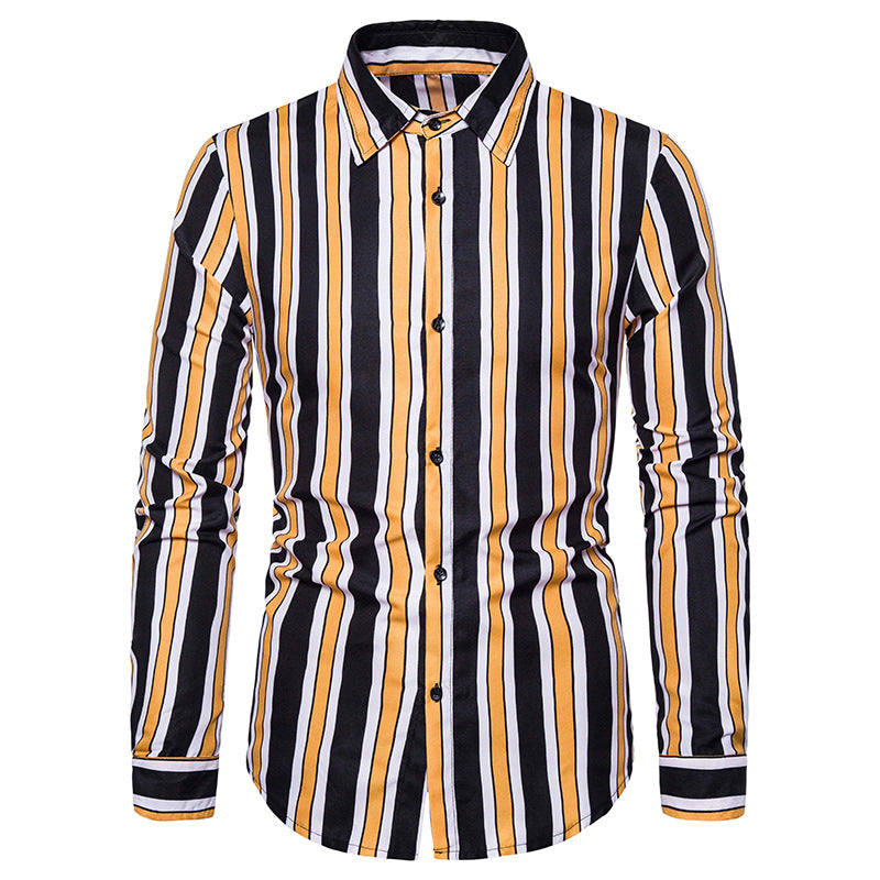 Men's Slim Striped Long Sleeve Youth Fashion Business Casual plus Size Retro Sports Men Shirt