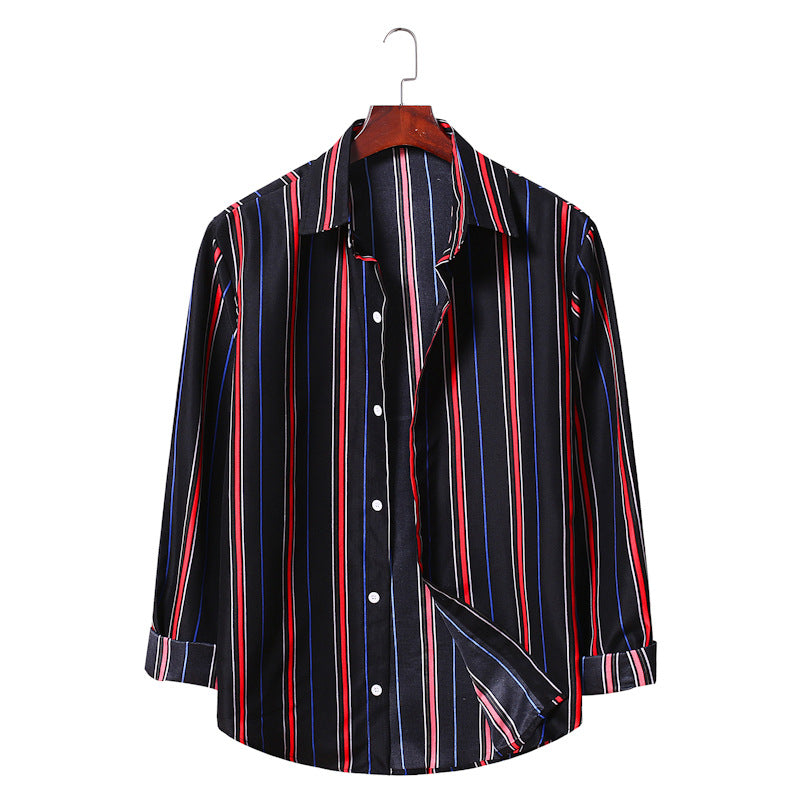 Men's Striped Long Sleeve plus Size Retro Sports Youth Fashion Trends Business Casual Men Shirt