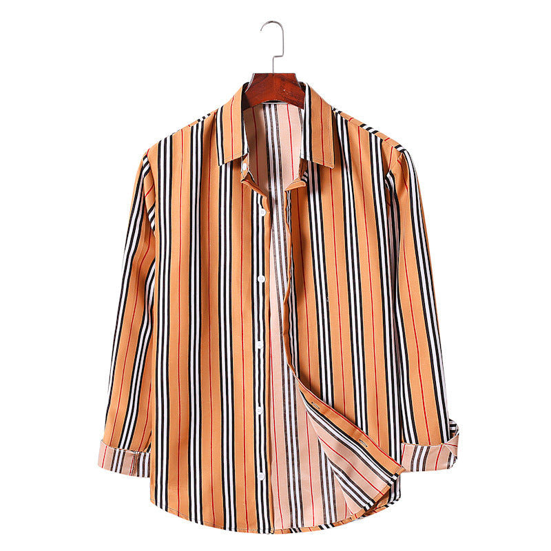 Men's Clothing Fashion Striped Long Sleeves Youth Business Casual plus Size Retro Sports Men Shirt