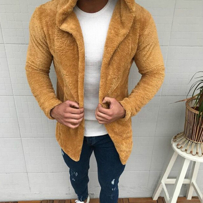Men's Plush Sports Casual Hooded Cardigan Top Loose and Warm Coat