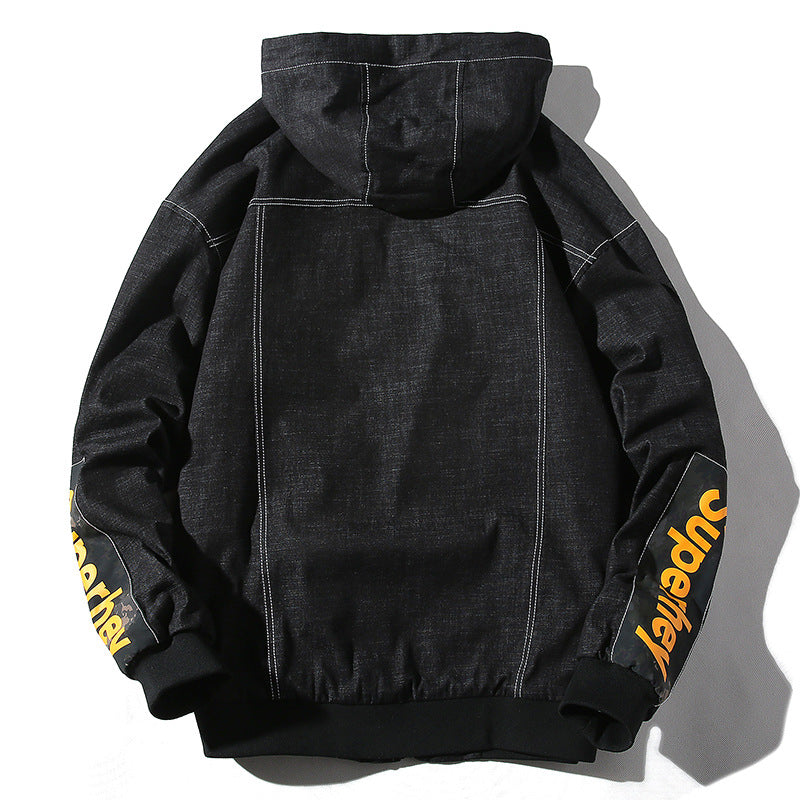 Autumn Hooded Casual Denim Jacket Men's Jacket Large Size Loose Men Denim Jacket