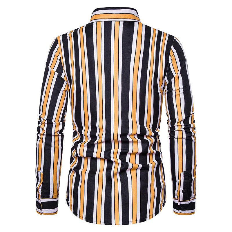 Men's Slim Striped Long Sleeve Youth Fashion Business Casual plus Size Retro Sports Men Shirt
