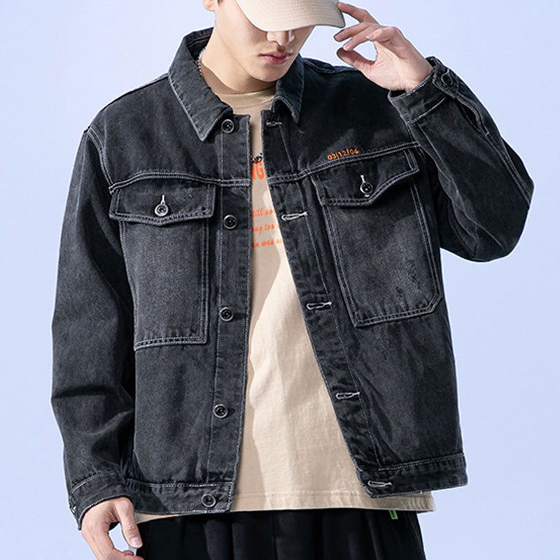 Men's Spring Black Denim Jacket Loose Plus Size Retro Casual Men Denim Jacket