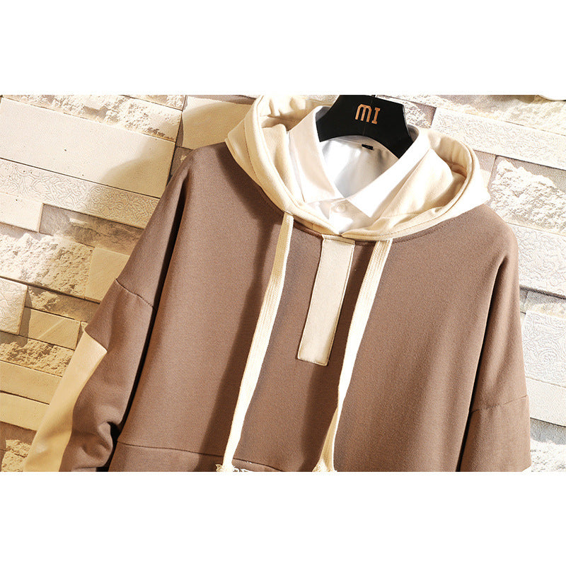 Autumn Men's Loose Color Matching Pullover Hooded Sweater Fashion Trend Casual Sports Jacket Men Pullover Sweaters