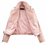 Hot Pink Motorcycle Jacket Spring and Autumn Locomotive Washed PU Leather Coat