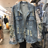 Denim Sparkle Jacket Sequined Denim Jacket Women's Loose