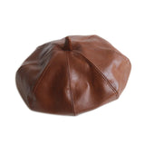 Beret Hat Hat Female Retro Hong Kong Style Autumn and Winter PU Leather British Painter Hat