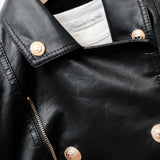Studded Jackets Lapel Belt Double-Breasted Zipper Heavy Industry PU Leather Coat Short Biker's Leather Jacket