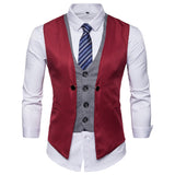 Mens Dress Vests Business Waistcoat Fall Color-Blocking Men's plus Size Casual Vest Coat