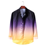 Men's Gradient Long Sleeve plus Size Retro Sports Youth Fashion Trends Casual Lining Men Shirt