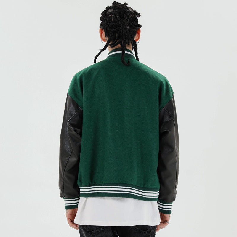 Varsity Baseball Jacket for Men Embroidered Baseball Uniform Men's Street Tide Brand Color Contrast Patchwork Jacket Hip Hop Trend Personality Coat