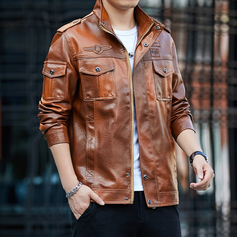 1970S East West Calfskin Motorcycle Jacket Autumn and Winter Fleece Padded Coat Flying PU Leather Jacket