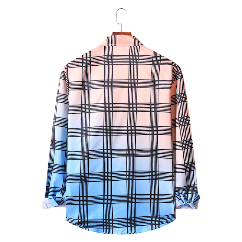Men's Plaid Long Sleeve Retro Sports Youth Fashion Trends Casual Men Shirt