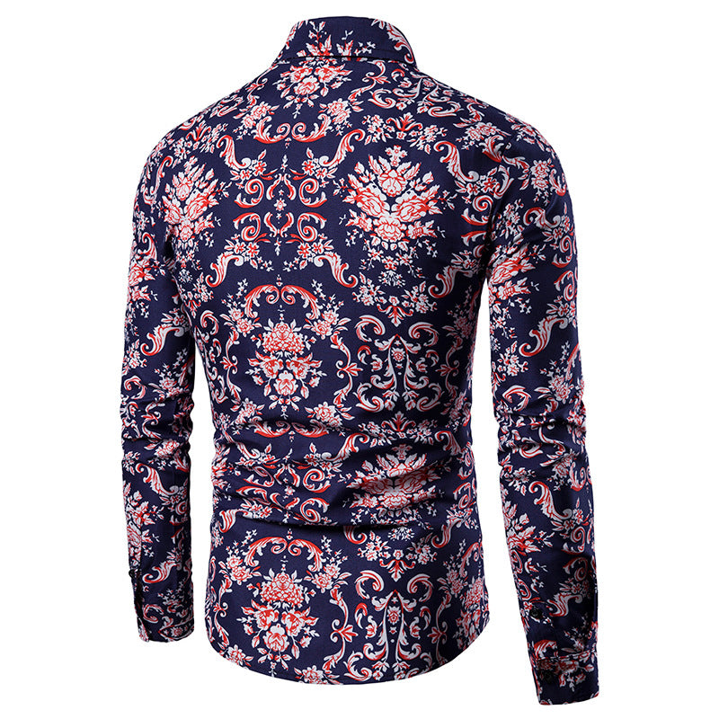 Men's Printed Long Sleeve Retro Sports Youth Fashion Trends Casual Men Shirt