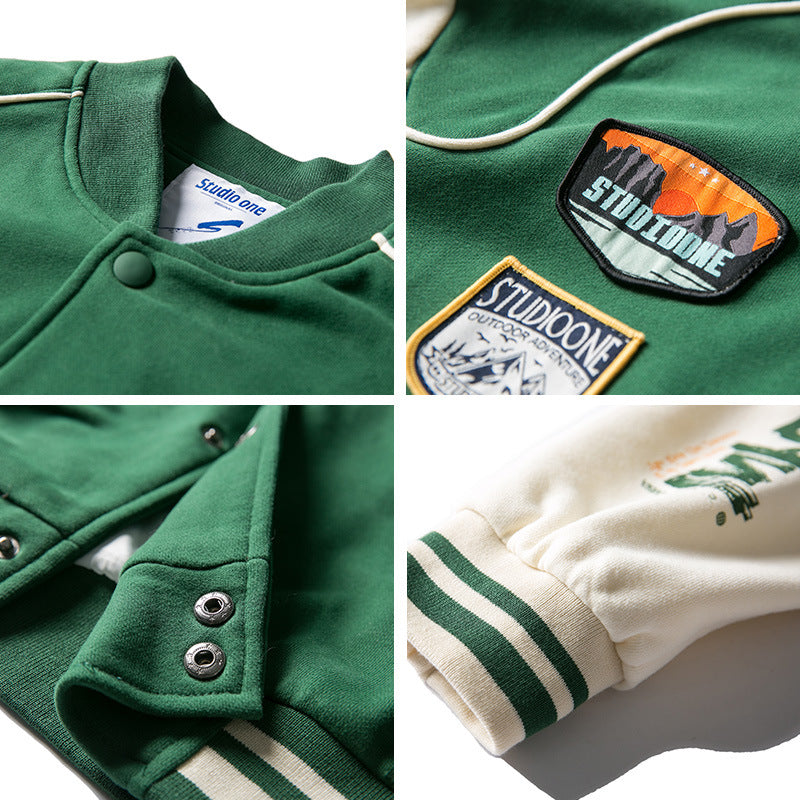 Autumn Baggy Casual Jacket Colorblock Baseball Uniform Cardigan Coat plus Size Loose Men's Clothing Men Baseball Uniform