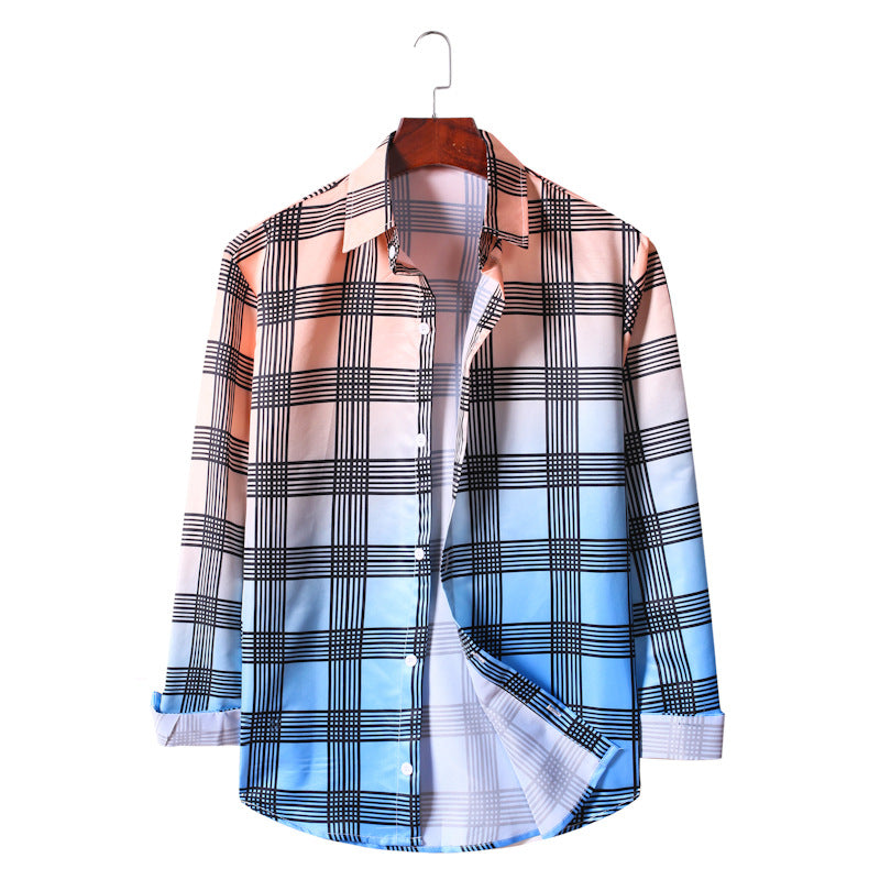 Men's Plaid Long Sleeve Retro Sports Youth Fashion Trends Casual Men Shirt