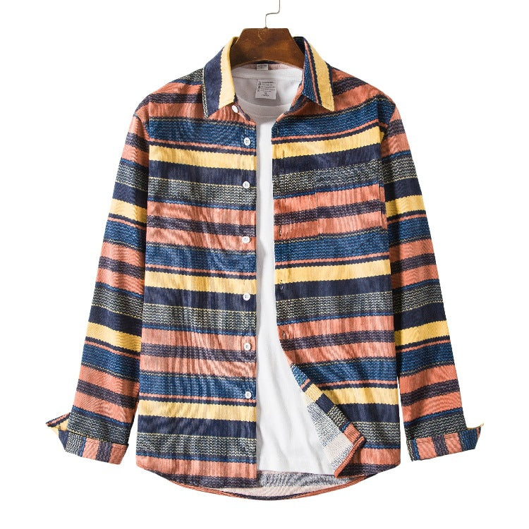 Men's Corduroy Long Sleeve Youth Fashion Casual Retro Sports Men Shirt