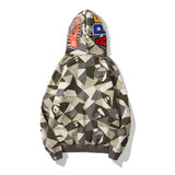 A Bath Ape Autumn and Winter Camouflage Shark Hooded Sweater Fleece Men's and Women's Coats