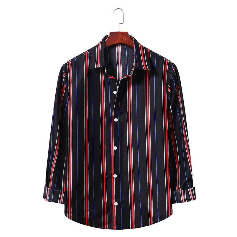 Men's Striped Long Sleeve Sports Youth Fashion Trends Casual Men Shirt