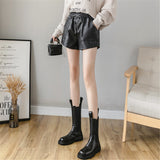 Leather Shorts Women 'S Autumn And Winter Leather Pants Loose Wide-Leg Pants Drawstring Elastic Waist Outerwear Casual Pants