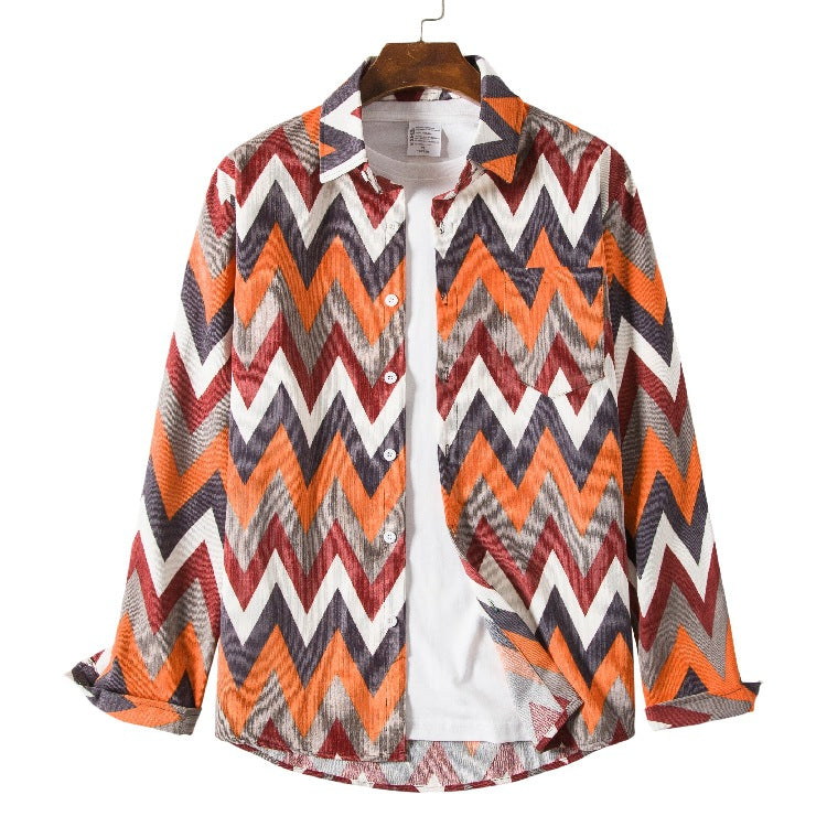 Men's Corduroy Long Sleeve Youth Fashion Casual Retro Sports Men Shirt