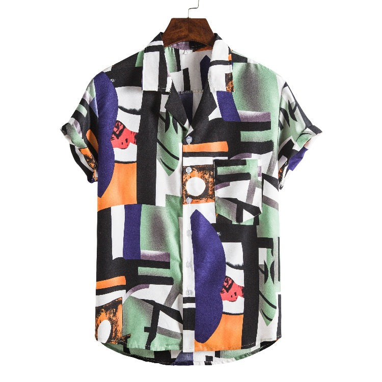 Summer Men's Hawaiian Short Sleeve plus Size Retro Sports Youth Fashion Trends Casual Men Shirt