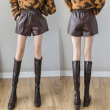 Leather Shorts Women 'S Autumn And Winter Leather Pants Loose Wide-Leg Pants Drawstring Elastic Waist Outerwear Casual Pants