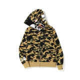 A Ape Print Hoodie Men's Hip Hop Shark Head Camouflage Hooded Long Sleeve Cardigan Coat Outerwear