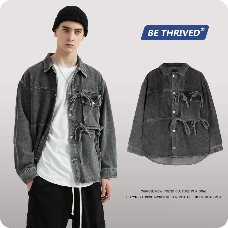 Autumn and Winter Loose Denim Jacket Retro plus Size Men's Casual Infmen Denim Jacket