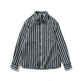 Men Shacket Long Sleeve Autumn Shirt Autumn Retro Casual Loose Blue and White Striped Shirt for Men