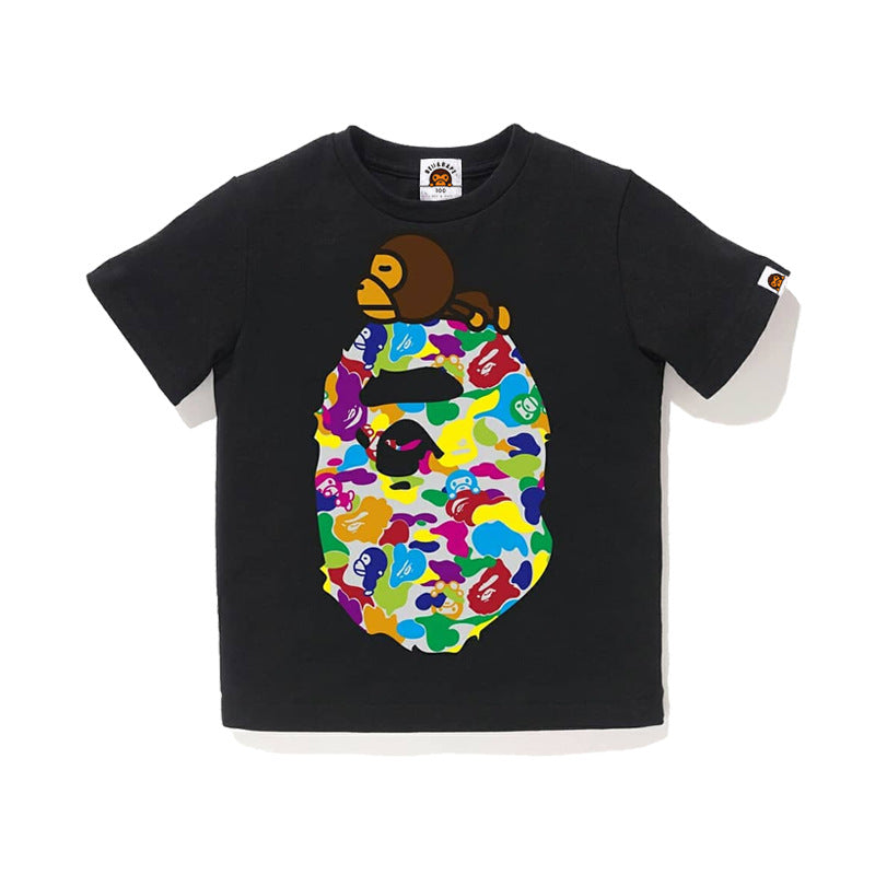 A Ape Print for Kids T Shirt Short Sleeve T-shirt Children's Camouflage Short Sleeve