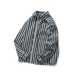 Men Shacket Long Sleeve Autumn Shirt Autumn Retro Casual Loose Blue and White Striped Shirt for Men