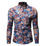 Men's Fashion Printed Long Sleeve plus Size Retro Sports Youth Casual Floral Men Shirt