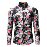 Men's Floral Print Long Sleeve Youth Fashion Trends Casual plus Size Retro Sports Men Shirt