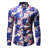 Men's Floral Print Long Sleeve Youth Fashion Trends Casual plus Size Retro Sports Men Shirt