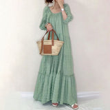 Green Fairycore Dress Summer Japanese Dress Puff Sleeve Dress