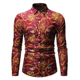 Men's Fashion Printed Long Sleeve plus Size Retro Sports Youth Casual Floral Men Shirt