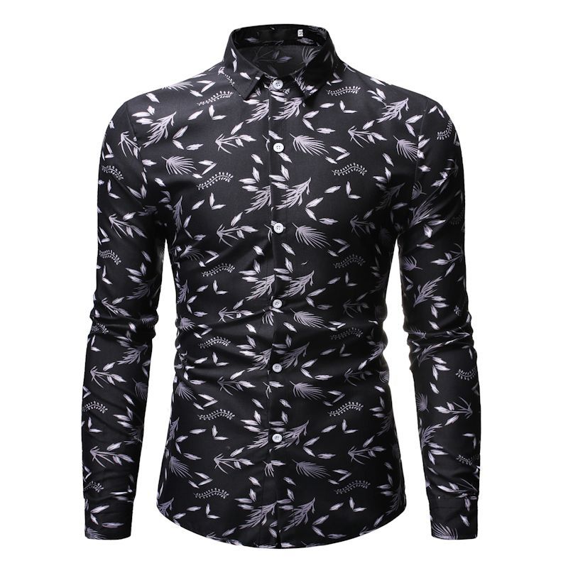 Men's Floral Print Long Sleeve Youth Fashion Trends Casual plus Size Retro Sports Men Shirt