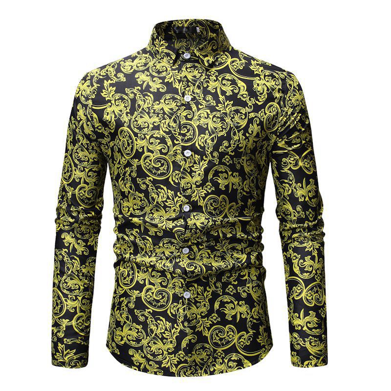 Men's Clothing Print Long Sleeve Retro Sports Youth Fashion Trends Casual Floral Men Shirt