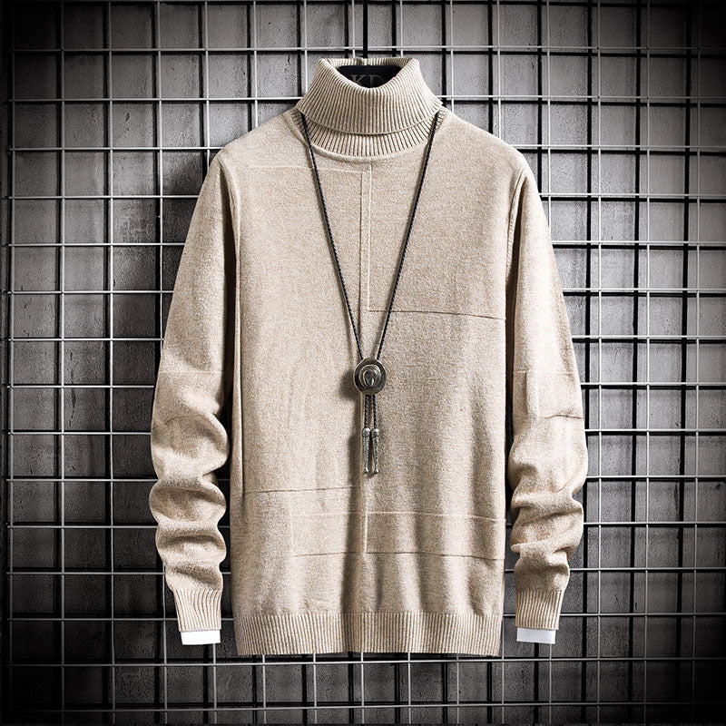 Men's Winter Solid Color Turtleneck Slim-Fit Sweater Youth Fashion Trends Leisure Pullover Knitwear Men Pullover Sweaters