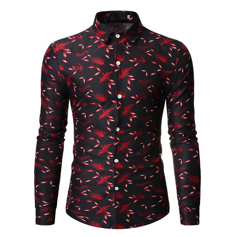 Men's Floral Print Long Sleeve Youth Fashion Trends Casual plus Size Retro Sports Men Shirt