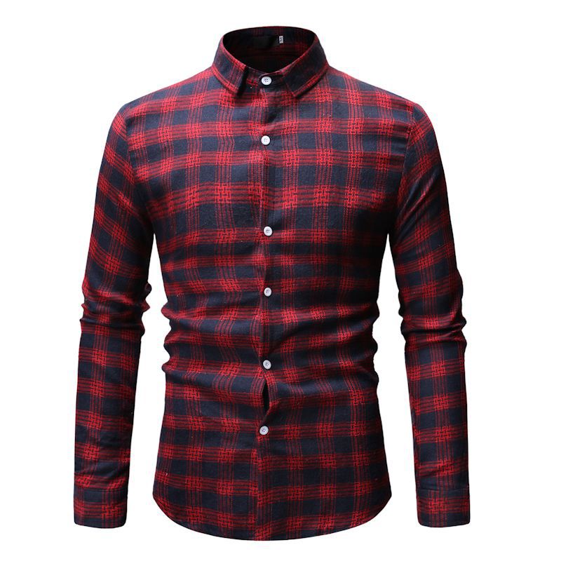 Men's Plaid Long Sleeve Youth Fashion Trends Casual plus Size Retro Sports Men Shirt