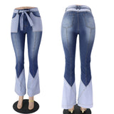 100 Cotton Jeans Women Stitching Denim Bell-Bottom Pants