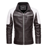 Two Tone Leather Jacket Autumn Winter Youth Men's Casual Jacket Turn-down Collar Coat Men's Leather Coat Motorcycle Clothing