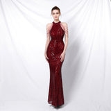 Flapper Dress Banquet Elegant Long Halter Set Diamond Sequined Aura Queen Fishtail Evening Gown