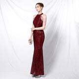 Flapper Dress Banquet Elegant Long Halter Set Diamond Sequined Aura Queen Fishtail Evening Gown