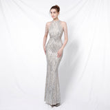 Flapper Dress Banquet Elegant Long Halter Set Diamond Sequined Aura Queen Fishtail Evening Gown