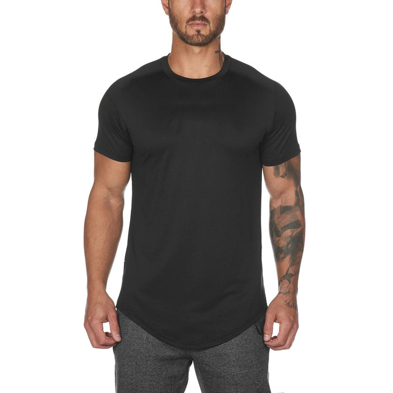 Slim Fit Muscle Gym Men T Shirt Men Rugged Style Workout Tee Tops Crew Neck Sport Fitness T-shirt Men Training Casual Solid Color Short Sleeve